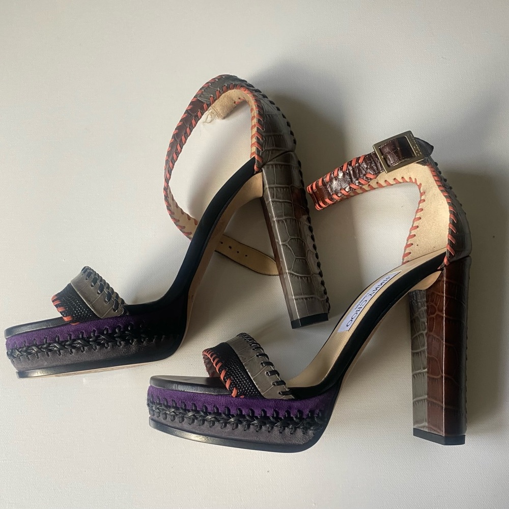 Jimmy Choo leather patchwork leather platform sandals with defect. New sz 37.5 - Picture 3 of 10